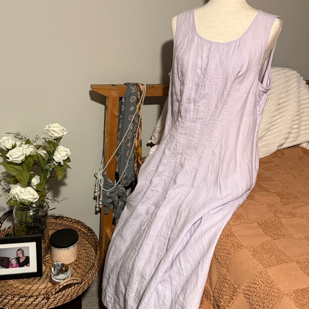 J. Jill Linen Dress Cottage Core Lilac Purple Size Large